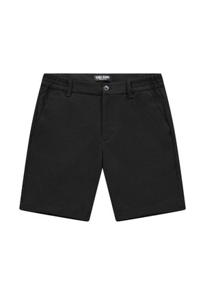 Zwarte short van een katoenmix, met een vlakke voorkant, twee zijzakken en een subtiele elastische tailleband voor comfort.