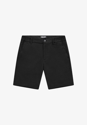 Zwarte short van een katoenmix, met een vlakke voorkant, twee zijzakken en een subtiele elastische tailleband voor comfort.