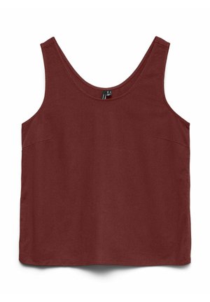 Camiseta sin mangas color granate con escote redondo, hecha de tela suave, extendida plana sobre un fondo blanco.