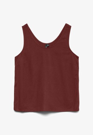 Camiseta sin mangas color granate con escote redondo, hecha de tela suave, extendida plana sobre un fondo blanco.