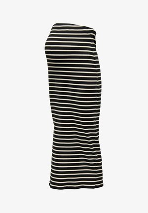 Fustă creion cu dungi, în negru și ivoriu, realizată dintr-un material elastic. Design elegant cu o siluetă ajustată și dungi verticale. Textură netedă.
