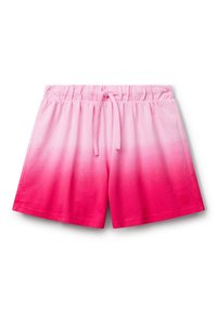 Rosa Shorts mit einem Farbverlauf von Hellrosa zu Dunkelrosa. Elastischer Bund mit Kordelzug, aus weichem Stoff gefertigt.