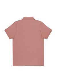 Koszula polo z krótkim rękawem w delikatnym odcieniu różu, z kołnierzykiem i gładką strukturą, bez widocznych wzorów czy akcentów na plecach.