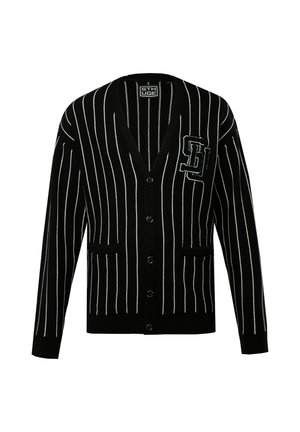 STHUGE NADELSTREIFEN V-AUSSCHNITT BADGE - Cardigan - black