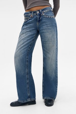 BDG Urban Outfitters KAYLA LOWRIDER STUDDED - Jeans baggy - blue