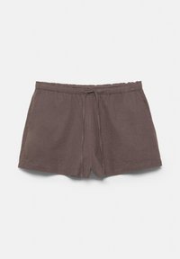 Shorts marron décontractés avec ceinture élastique et cordon à l'avant, en tissu doux pour un port confortable.