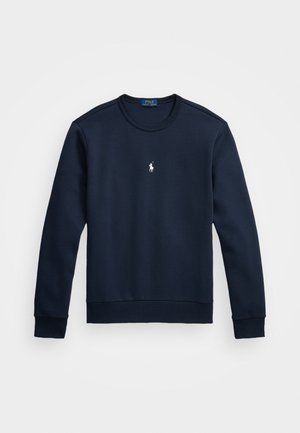 Marineblauw langarm shirt met ronde hals en een klein wit Polo Ralph Lauren-logo in het midden van de borst.