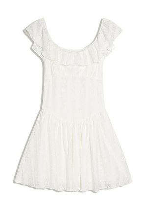 Bershka, LACE WITH BARDOT NECKLINE - DRESS - Robe de jour - white