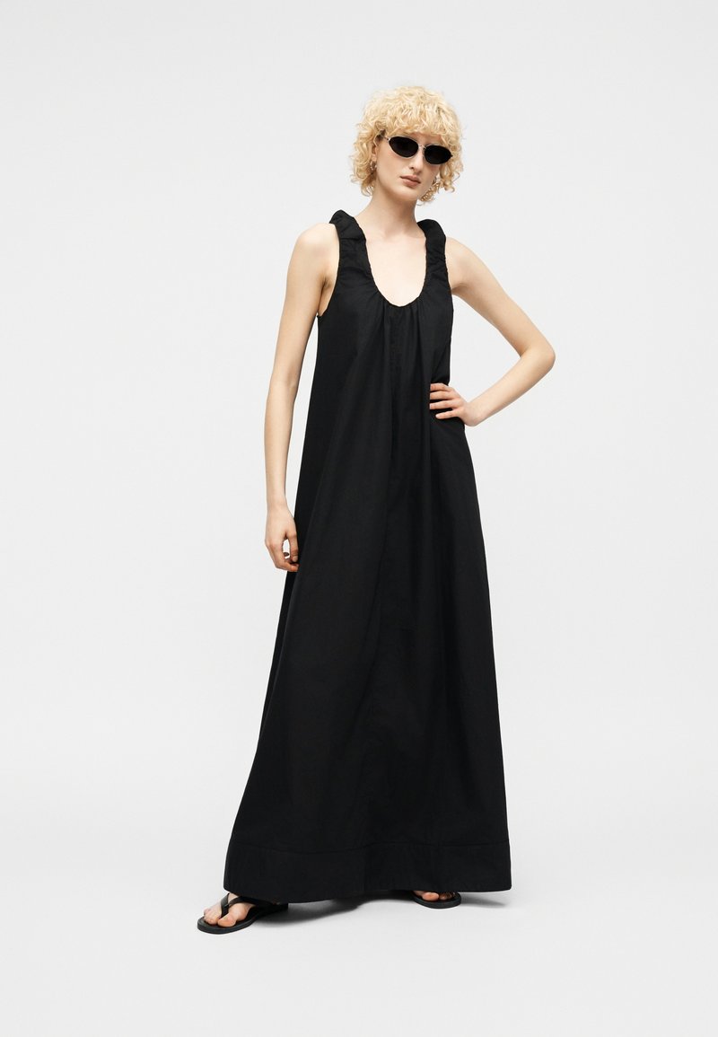 knee length dresses for ladies Topshop Twist Back Long Sleeve Satin Occasion Maxi Dress In Black