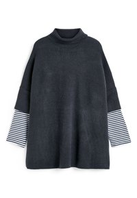 PONCHO WITH STRIPE SLEEVE - Pulover - navy