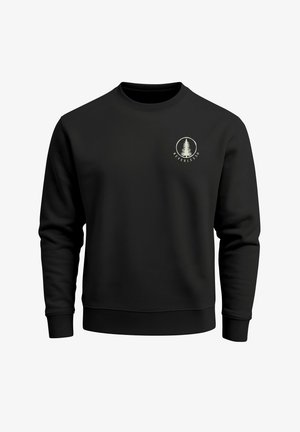 Black sweatshirt made from soft fabric, featuring a round neckline, ribbed cuffs and hem, with a white circular logo on the left chest.
