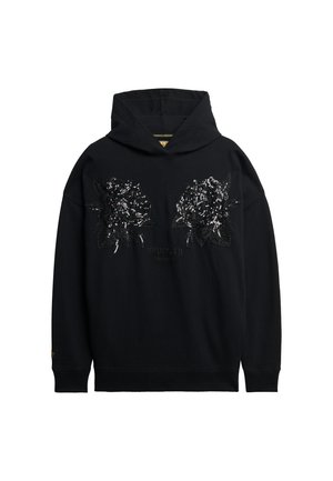 Czarna bluza z kapturem wykonana z bawełny, z dużym kwiatowym wzorem z cekinów na przodzie. Posiada kaptur ze sznurkiem oraz ściągacze na rękawach.