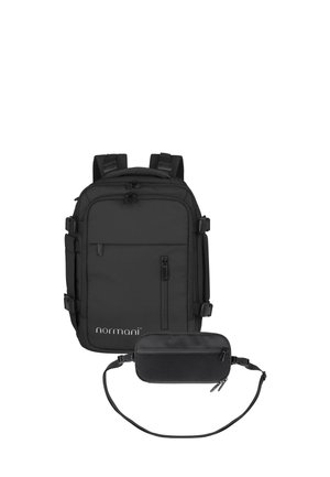 ERWEITERBARER -MIT REISEPASS BRUSTTASCHE SET - Rucksack - schwarz