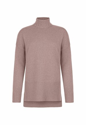 Ljusrosa polotröja i mjukt stickat material. Har en ribbad krage och fåll, med avslappnad passform och sänkt ärmsöm.