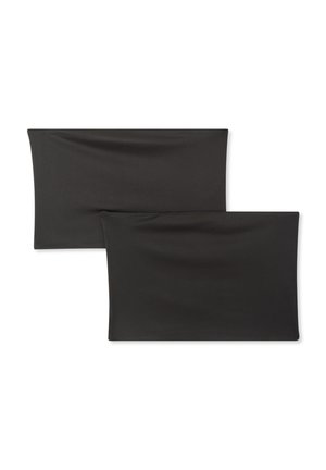 Due copripiumini neri rettangolari realizzati in tessuto liscio, con un design senza cuciture e senza motivi o dettagli hardware visibili.