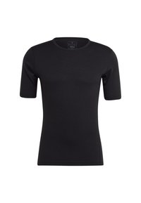 Svart kortärmad t-shirt i mjuk bomull. Rund halsdesign med en slät textur och minimala söm detaljer.