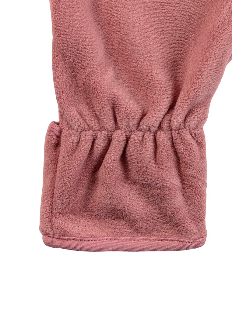 Rosa Fleece-Ärmel mit gerafftem Saum, weicher Textur und dehnbarem Saum. Das Material wirkt warm und gemütlich für einen angenehmen Tragekomfort.