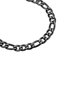 Collana in metallo nero con catena composta da anelli ovali e rotondi intrecciati, con una texture lucida e liscia e un design uniforme.