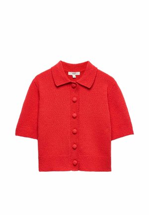 Rode, gestructureerde korte mouw vest met kraag en zes bedekte knopen aan de voorkant.