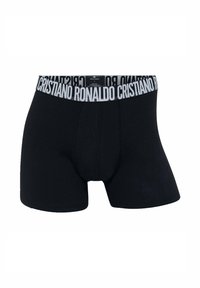 Boxer in cotone nero, morbido al tatto, con una fascia bianca sulla vita su cui è stampato in caratteri grandi "CRISTIANO RONALDO". Design classico con una vestibilità aderente.