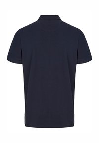 Polo manches courtes bleu marine foncé vu de dos avec un col côtelé et un ourlet droit.