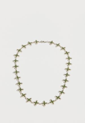 CLOVER NECKLACE - Náhrdelník - white/olive/silver-coloured