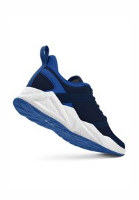 Marineblauer Sportschuh mit Mesh-Obermaterial, strukturierter Gummisohle, weißer Zwischensohle und Akzentdetails. Verfügt über eine Zuglasche an der Ferse.