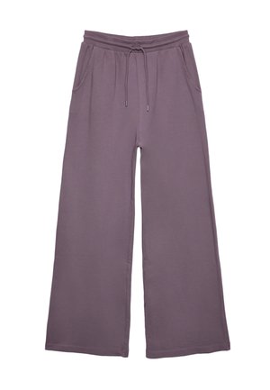 Pantaloni da lounge viola a gamba larga con vita elastica e coulisse, dotati di tasche laterali e vestibilità rilassata.