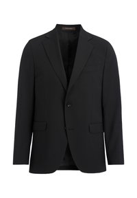 Blazer nero realizzato in tessuto morbido, con rever a taglio, chiusura con un solo bottone e due tasche frontali. Interno completamente foderato.