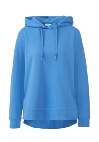 Felpa con cappuccio blu realizzata in morbido misto cotone, caratterizzata da una tasca a marsupio, polsini a costine e un discreto dettaglio del logo sui lacci.