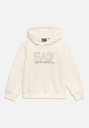Φούτερ με κουκούλα σε εκρού χρώμα, με τσέπη μπροστά και το λογότυπο "EA7 Emporio Armani" τυπωμένο στο στήθος.