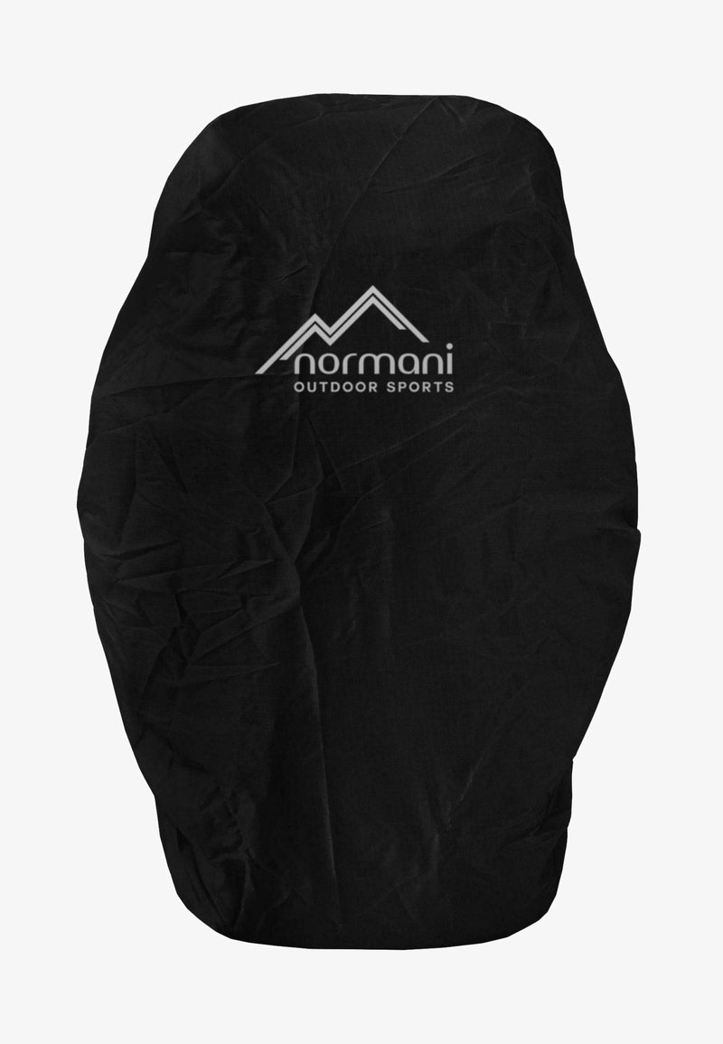 Schwarze Aufbewahrungshülle aus texturiertem Stoff mit einer gewellten Optik. Zeigt das Markenlogo "normani Outdoor Sports" in weißen Lettern.