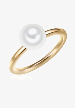 Guldring med en glat, rund hvid perle. Ringen har en slank band med en poleret finish, der komplementerer perlens glans.