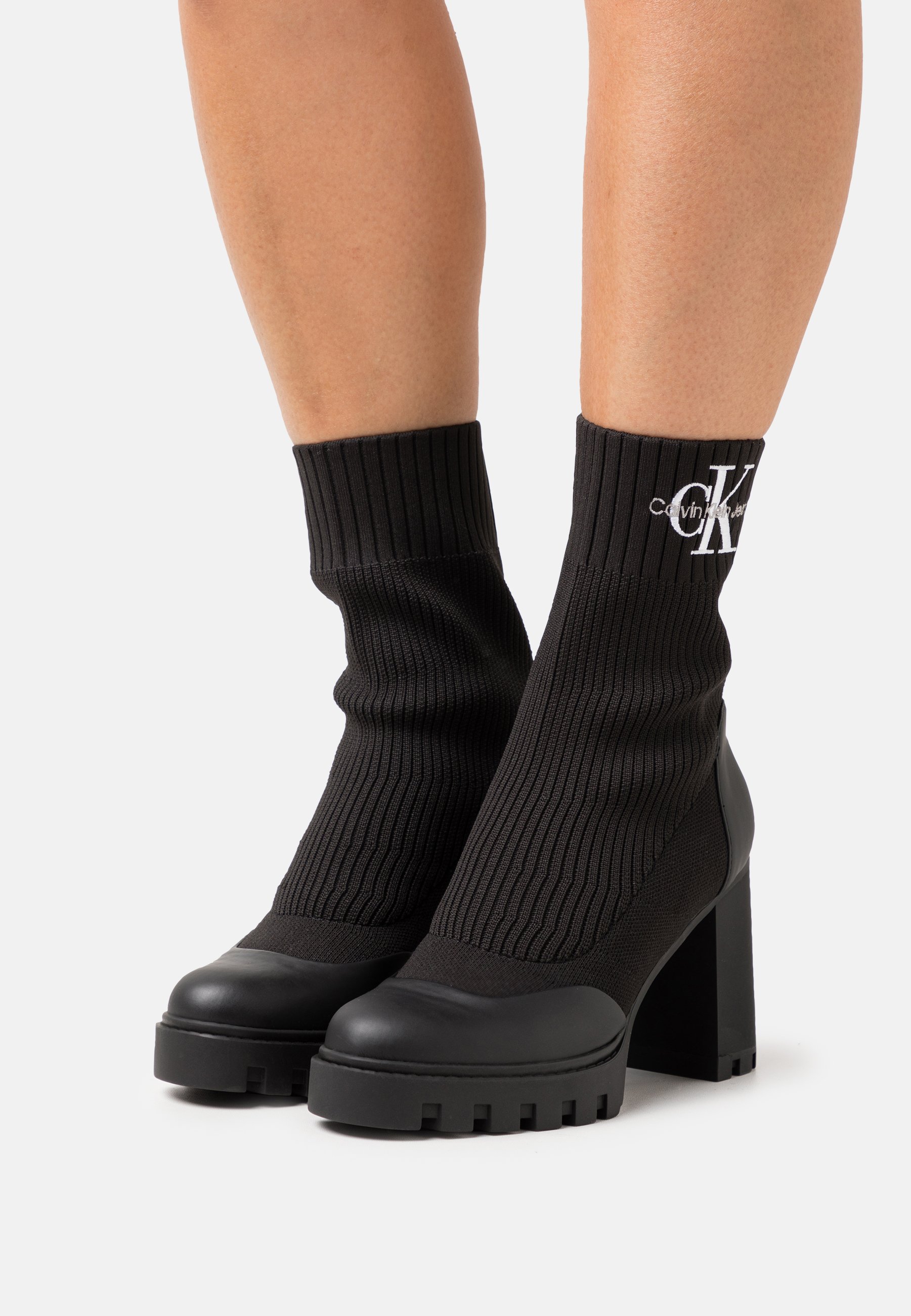 Calvin Klein Jeans PLATFORM BOOT SOCK - Botines de tacón - black/negro -