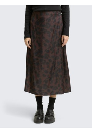 MIDI - A-lijn rok - brown black big leo print