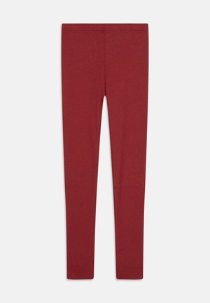 Rote gerippte Leggings mit einer figurnahen Form, dehnbarem Material und einem schlichten Bund, geeignet für die Freizeit.