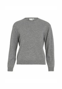 Pilkas megztinis su apykakle, ilgomis rankovėmis ir žakardo apdaila. Pagamintas iš minkštos medžiagos, su glotnia tekstūra ir minimalizuotu dizainu.