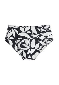 Højtaljede bikini-underdele med et sort og hvidt blomstermønster, glat tekstur og elastisk talje for komfort.