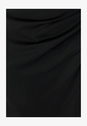 Black fabric featuring a smooth texture with subtle draping details, creating gentle folds and a clean, monochromatic appearance.