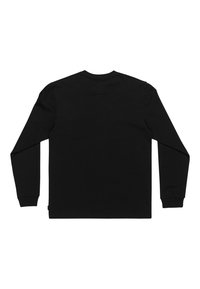Černé tričko s dlouhými rukávy vyrobené z bavlny, s kulatým výstřihem, má úzké manžety a hladkou texturu. Pohled zezadu, bez viditelných log nebo vzorů.