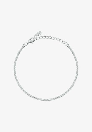 Bracelet de tennis en argent avec petites pierres scintillantes et fermoir chaîne réglable avec étiquette "La Petite Story".