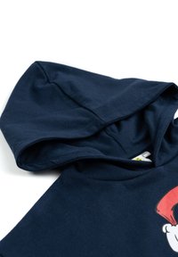 Felpa con cappuccio in cotone blu navy con coulisse, caratterizzata da un design grafico giocoso sulla parte anteriore. Tessuto morbido e vestibilità rilassata.