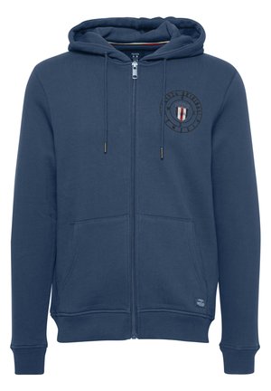 Námořnická modrá mikina s kapucí na zip z bavlněné směsi, s předním logem, šňůrkovou kapucí a dvěma bočními kapsami. Hladké manžety a lem.