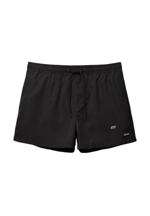 Svarta badshorts i lättviktigt material, med elastisk midja, dragsko och små logodetaljer på sidan.