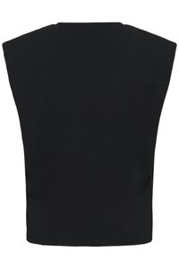 Μαύρο αμάνικο τοπ με δομημένο, φαρδύ σχέδιο ώμων και ίσια ρίγα στη βάση.