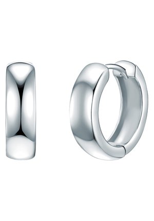 Boucles d'oreilles en argent avec une surface lisse et polie. Présentent une forme arrondie et un fermoir à charnière pour une fermeture sécurisée.