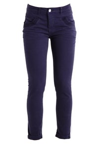 Marineblauwe skinny broek van katoen met een gladde textuur, voorzien van frontzakken en omgeslagen zoom voor een nette uitstraling.