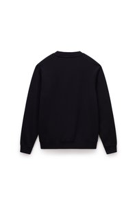 Sort sweatshirt med rund hals, lange ærmer, ribbede cuffe og ribbet kant. Glat tekstur, ingen mønstre eller synlige accenter.