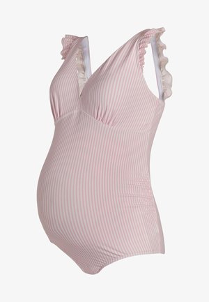 JoJo Maman Bébé, MATERNITY FIT - STRIPE FRILL SLEEVE V-NECK - Badeanzug - pink
