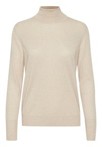 Beige kauluspaita pehmeästä neulekankaasta. Ominaisuuksiin kuuluu pitkät hihat, istuva kaulus ja rento siluetti.